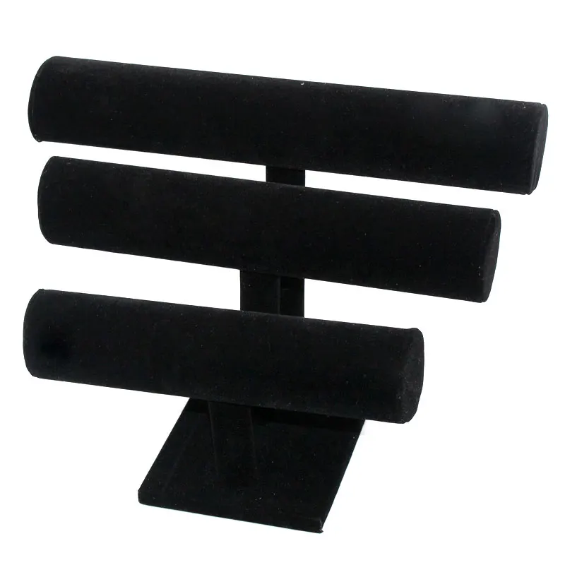 

Doreen Box Paper Velvet Triple Tier Jewelry T-Bar Bracelet Bangle Display Stand Black 29.5cm x 21cm ,1 PC 2017 new