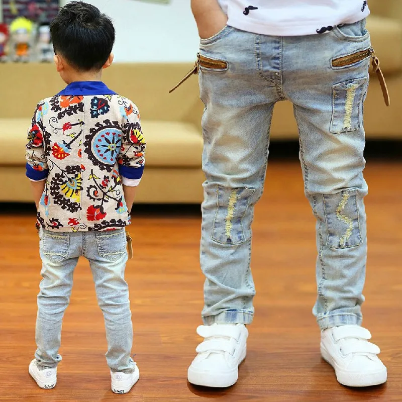 Модные джинсы для мальчиков детские штаны высокого качества на весну и осень