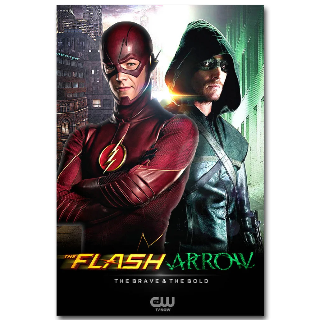 Художественный постер Flash vs Arrow Superheroes из шелковой ткани с принтом изображение