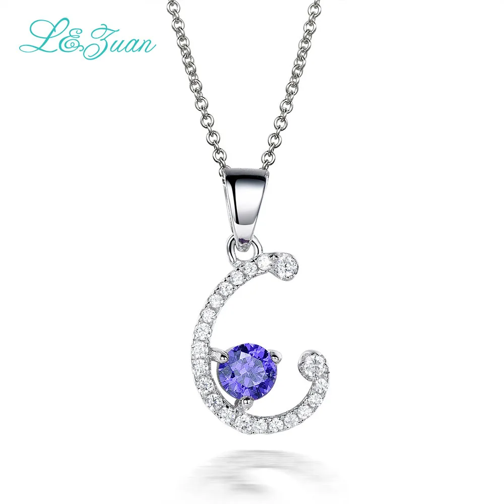 Синий L& zuan "C" Подвеска из стерлингового серебра 925 пробы 0.74ct Подвеска из драгоценных камней модное ожерелье для женщин хорошее ювелирное изделие с серебряной цепочкой подарок - Цвет камня: Синий