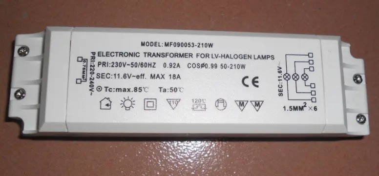 210 Вт электронный трансформатор для lv-галогенных ламп; AC220V вход
