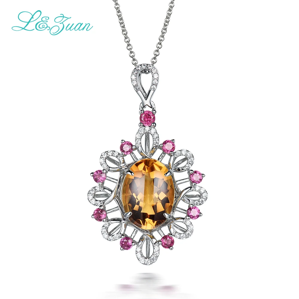 

925 Sterling Natural 4.08ct Citrine Pure Necklace & Pendant For Woman Gift With Chain Fashion romance yellow Necklace Hot