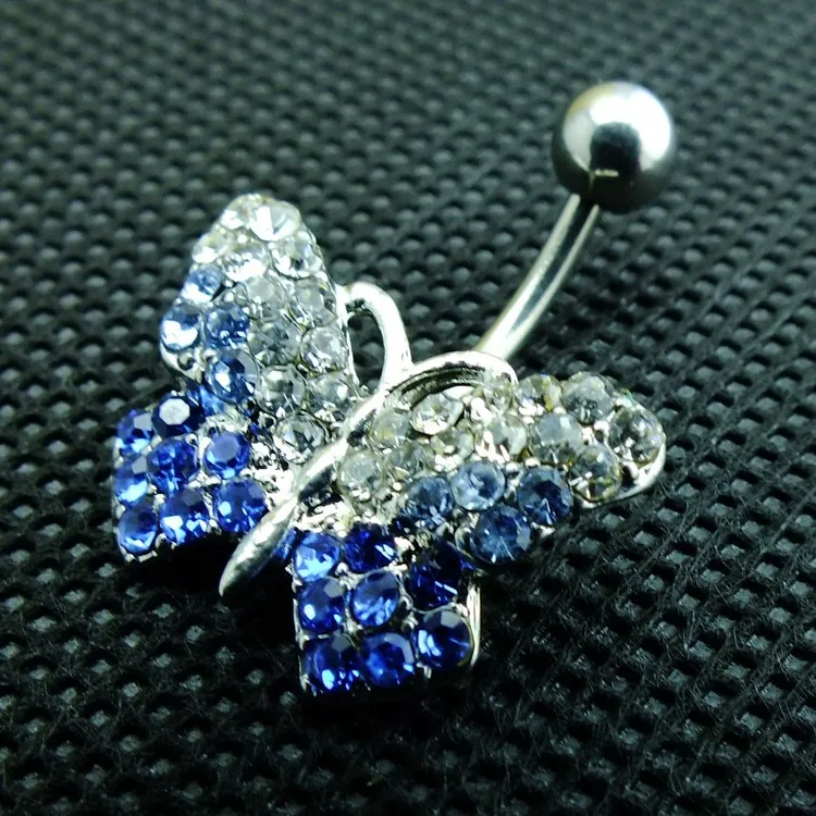 Модные пупка Кольца Нержавеющая сталь синий пупка бабочки Rhinestone Средства ухода за кожей пирсинг украшения