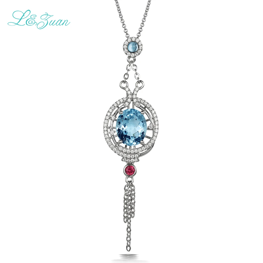 l&zuan 925 silver Topaz Woman Pendants Necklaces Trendy 4.06ct Sky Blue