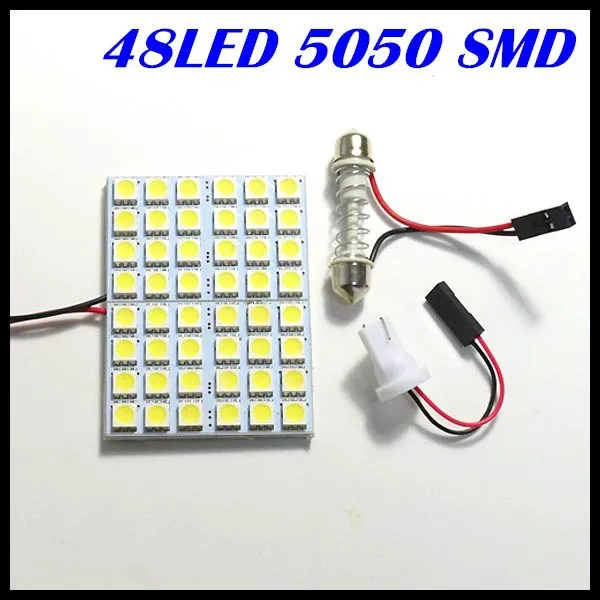 Автомобильный светодиодный фестон 48SMD 5050 SMD светодиодный купол свет панель с белыми светодиодами свет гирлянда; осветительная лампа с 2 адаптерами