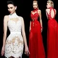 Черное Кружевное элегантное вечернее платье с коротким рукавом