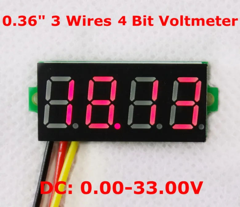 Мини 4 бит 0,3" Цифровой вольтметр 0-33 в три провода Напряжение Панель метр светодиодный дисплей Цвет [10 шт./лот]