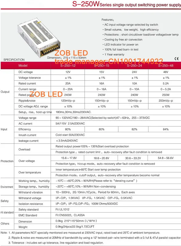 240 Вт LED Импульсные блоки питания, 20A 12 В, 85-265ac вход, для Светодиодные ленты, источник питания 12 В Выход ce rosh -- 2 шт./лот