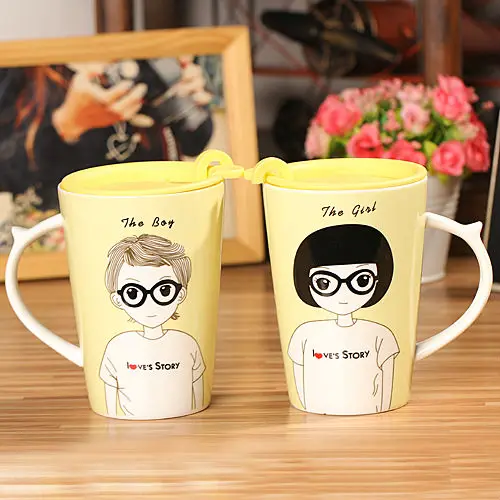 romantic couple cup coffee mug with lid boy girl best gifts zakka