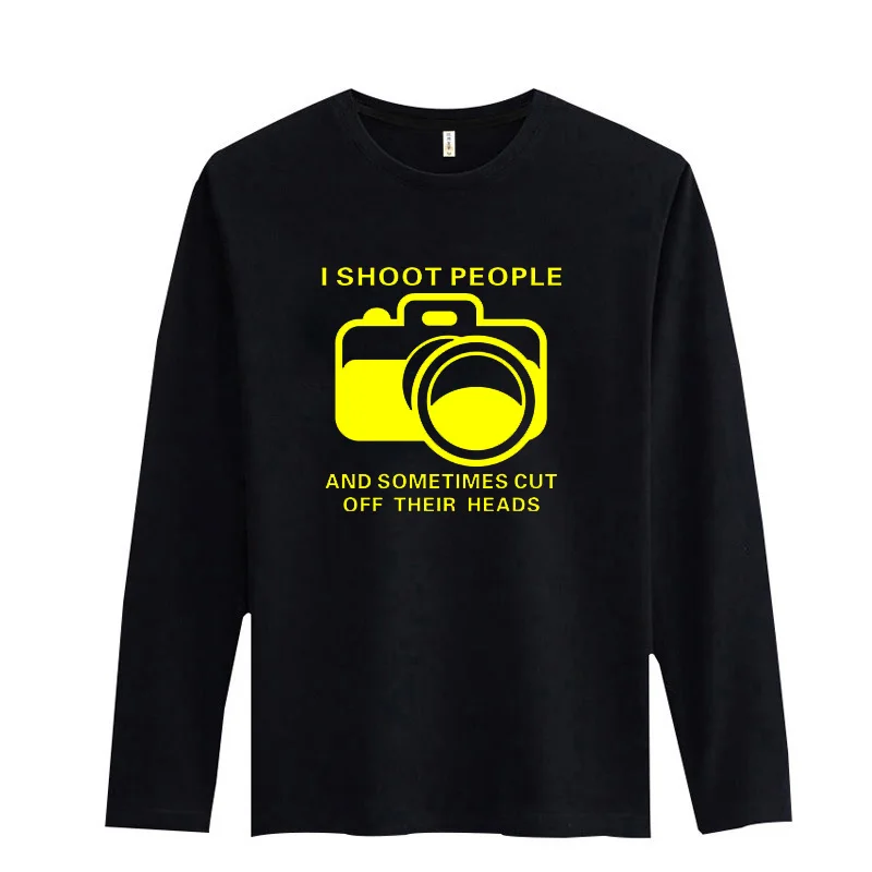Camera Print Black/White T Shirt Men Long Sleeve Cotton and Street Wear