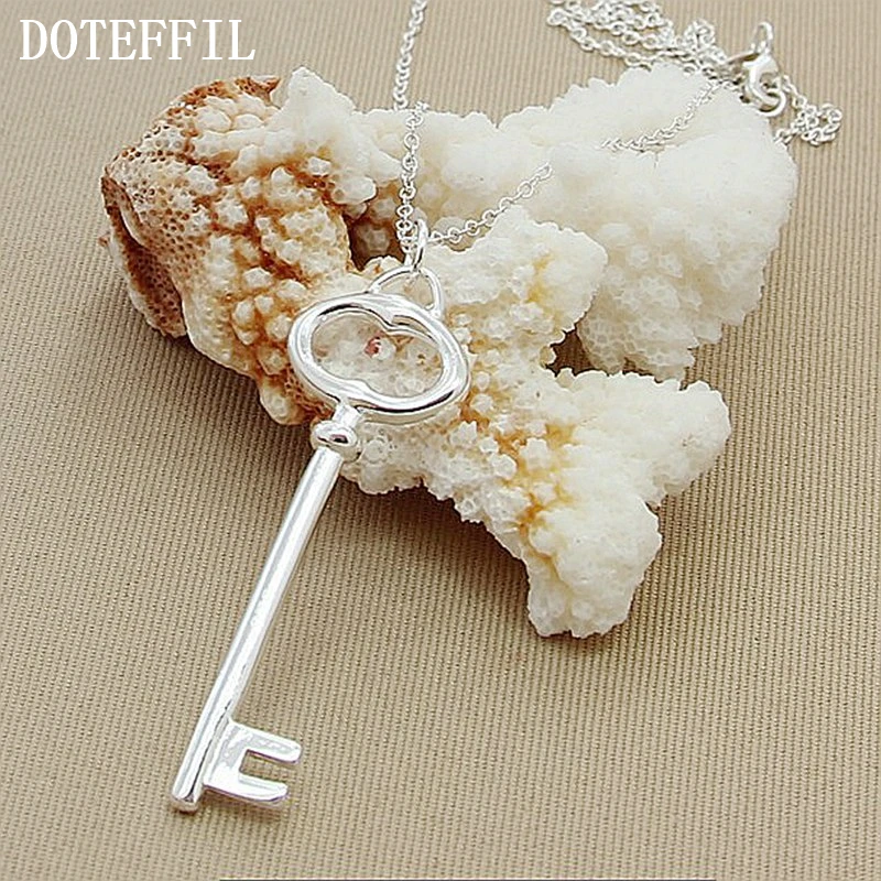 DOTEFFIL 925 Sterling Silver Round Key Pendant Necklace 18 inch Chain For Woman Fashion Wedding Engagement Jewelry photo