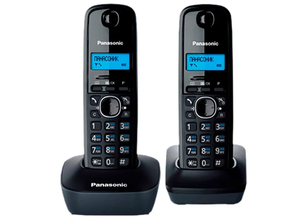 Panasonic KX-TG1612RUH DECT телефон, 2 трубки, меню на русском языке, АОН, Caller ID(журнал на 50 вызовов), 12 мелодий звонка, часы с будильником, поиск трубки, возможность установки на стене