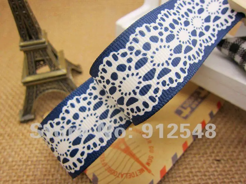 Кружевная напечатанная 1 ''(25 мм) синяя цветная корсажная лента, полиэфирная Подарочная посылка, лента, аксессуары для волос своими руками