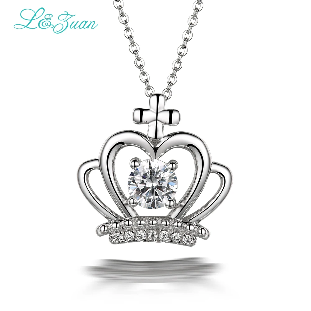 l&ampzuan 925 sterling silver 0.9ct Stone Japan original stone crown pendant necklace with chain princess gift | Украшения и