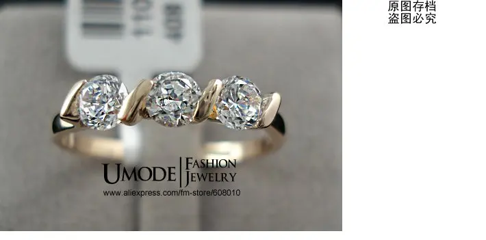 UMODE Женские ювелирные украшения: кольца с покрытием из розового золота 18к и 3 фианитами 0,25к JR0063A