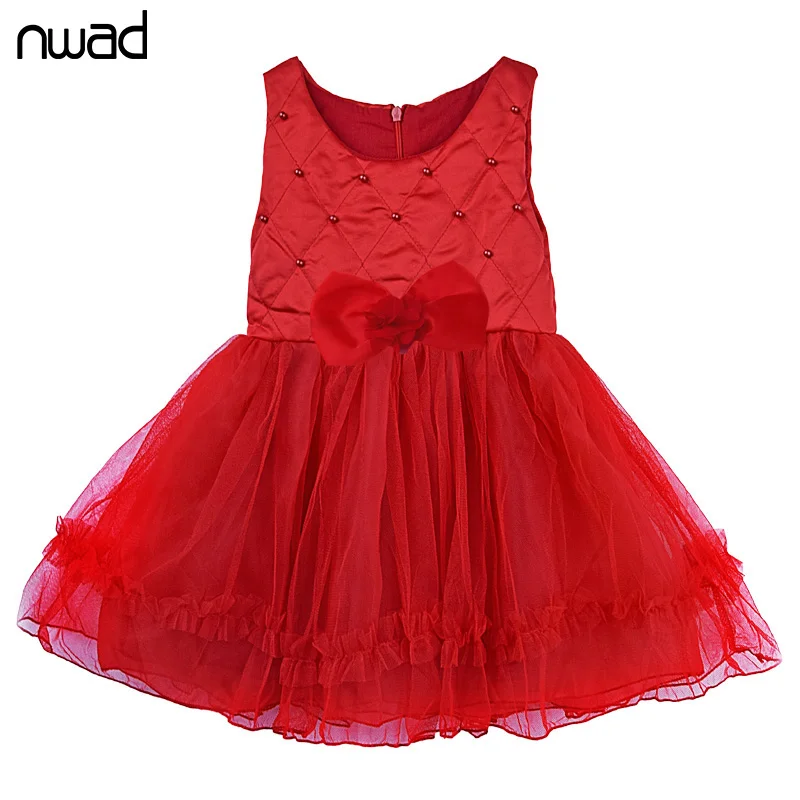 

Princess Girls Party Dress 2017 Spring Autumn Red Sleeveless Tulle Dresses For Baby Girls Children Pearl Dress With A Bow CA246