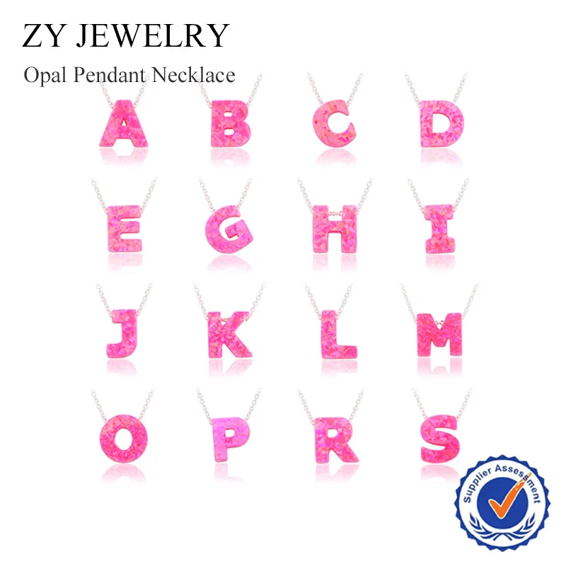 Красивый розовый 26 букв кулон ожерелье синтетический опал посеребренное|necklace