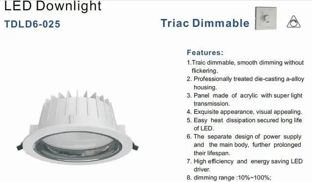 6 "25 Вт круглый литья алюминия светодио дный светильники AC110/220 В triac затемнения лампы ideal для витрины и украшать дом