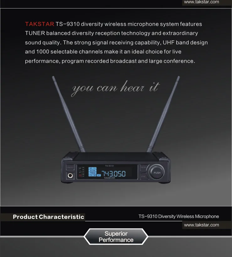 Takstar профессиональное разнообразие UHF беспроводной микрофон TS-9310 профессиональный микрофон для живой производительности/большой конференции