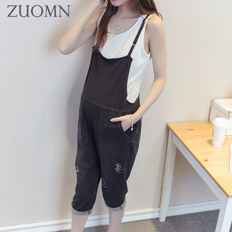 Hole Pockets Maternity Overalls Loose Adjustable Bib Pants for Pregnant
