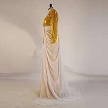 2016 New Fashion Gold Prom Dresses Long Sleeves Sequin Dress Abaya in Dubai Muslim Evening Dresses Moroccan Kaftan Dubai