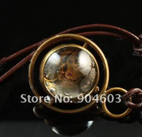 10pcs/lot BRASS Glass Orb SPHERE Mechanical  POCKET Watch Necklace WE116