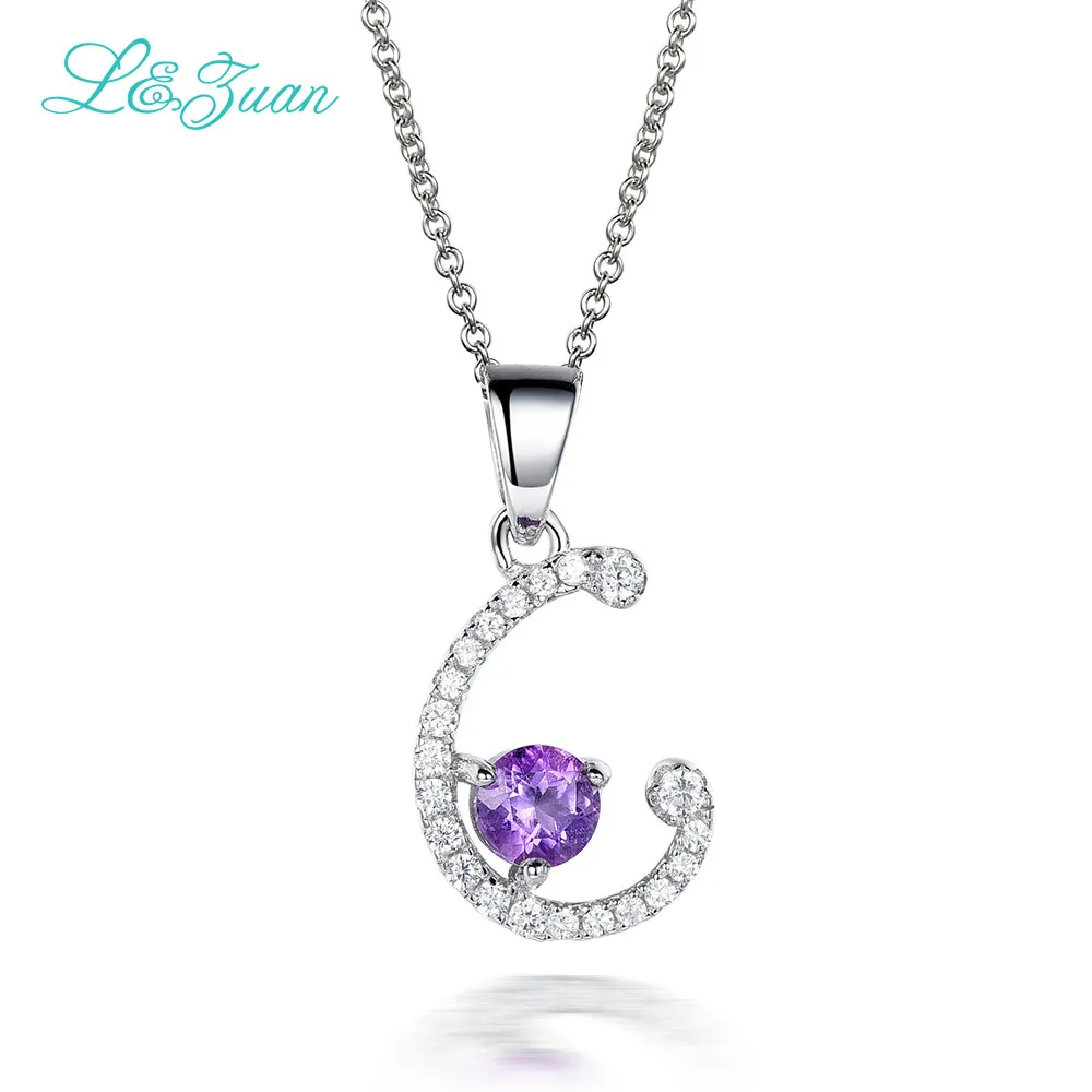 Фиолетовый L& zuan "C" Подвеска из стерлингового серебра 925 пробы 0.74ct Подвеска из драгоценных камней модное ожерелье для женщин хорошее ювелирное изделие с серебряной цепочкой подарок - Цвет камня: Фиолетовый