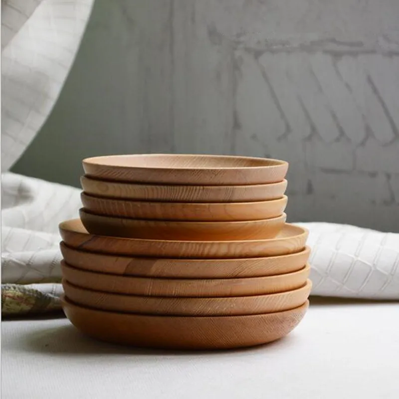 Japanese wood plate round shape home supplies kitchen tool wood dishes