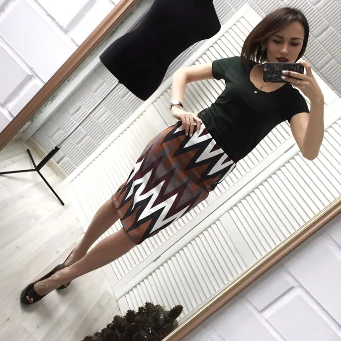NEW OOPS Retro Ethnic Geometric Suede Skirts Women 2016 Winter Slim Package Hip Leather Hit Color High Waist Midi Saias A1608049