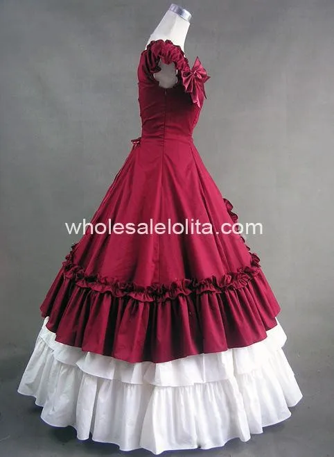 Красное и белое милое Хлопковое платье в викторианском стиле/праздничные платья