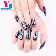New Fashion 3D Star Decorated Fake Nails Acrylic False Nail Tips With Glue High Quality Gold Glitter Full Cover Artificial Nails