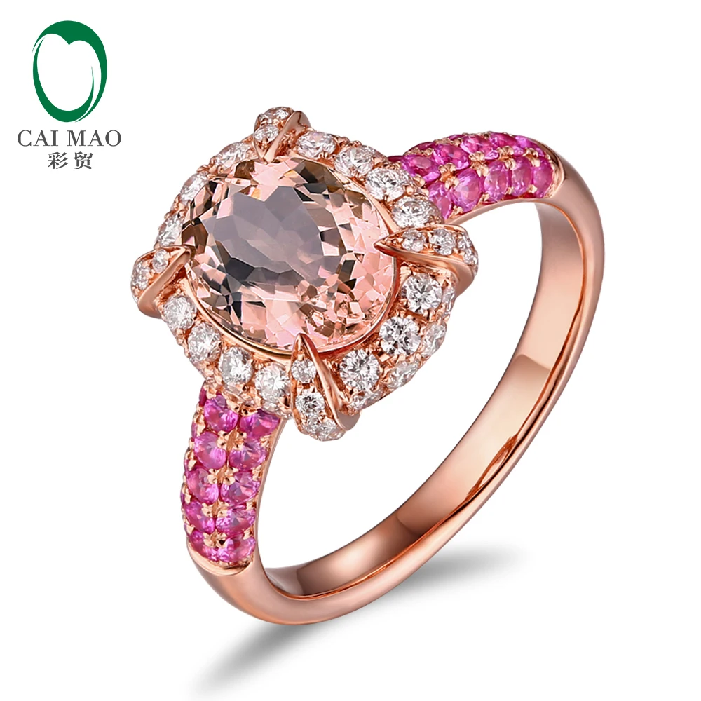 CaiMao 14KT/585 Rose Gold 0.59ct Round Cut Diamond 0.54ct Pink Sapphire 1.79ct Natural Morganite Engagement Ring Jewelry