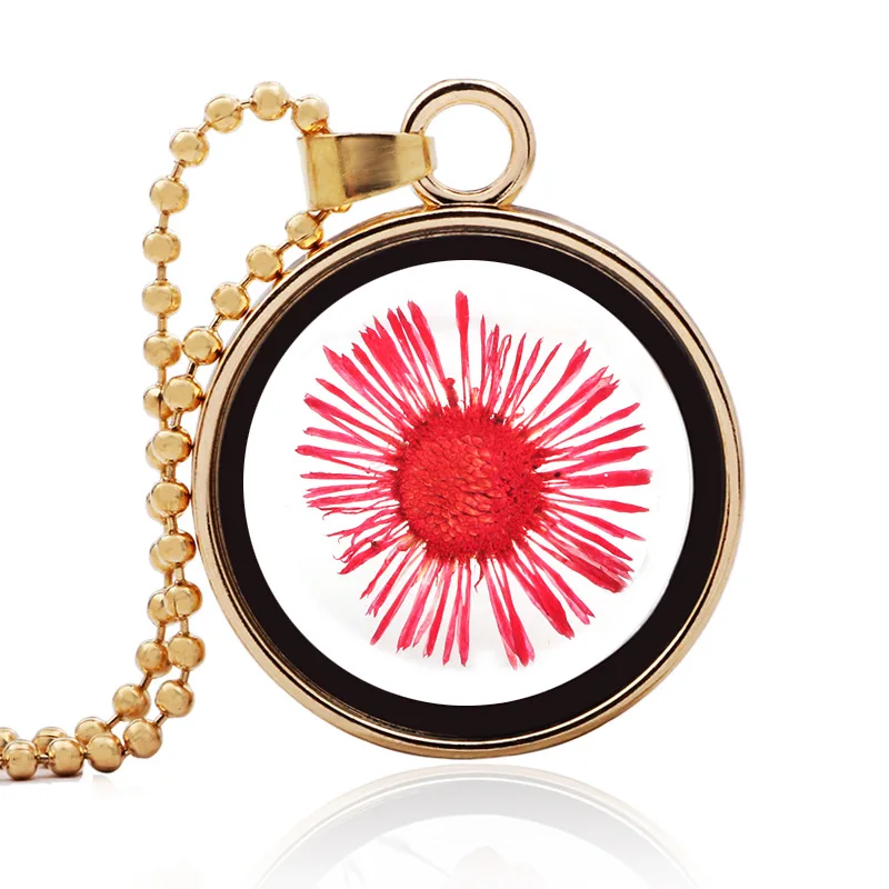 OMENG Glass necklace diy locket dry dried real red sunflower dome