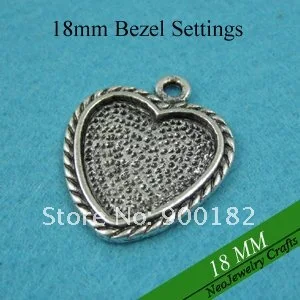 18mm Heart Bezel Settings, Cabochon Bases + Match Clear Glass Cabochons Great for Pendants or Earrings