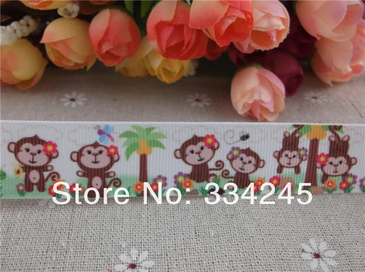 2013 Новое поступление 7/8 ''(22 мм) обезьяна печатных Grosgrain ленты мультфильм лента животных 50 ярдов