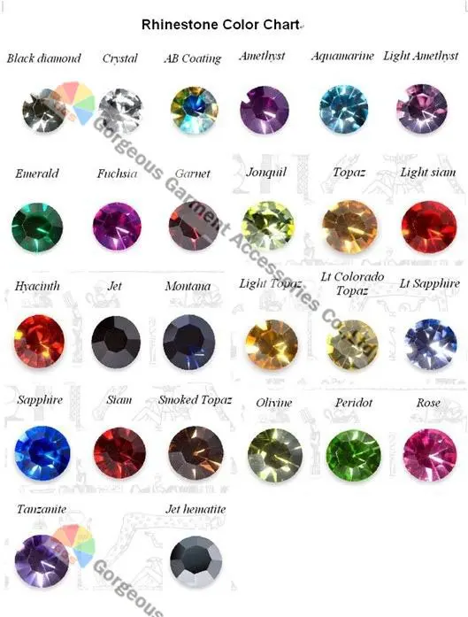 GGS rhinestone color chart