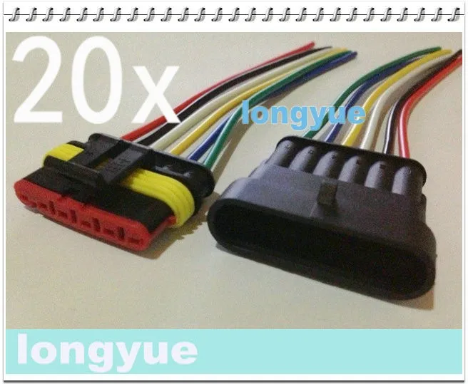 Longyue 20 комплектов 6 Pin водонепроницаемый Электрический провод разъем мотоцикл автомобиль морской 10 см