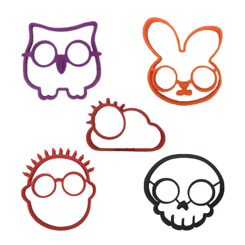 5pcs/set Owl Rabbit Skull People Sun Shapes Non-stick Silicone Fried Egg Mold Pancake Rings Cooking Tools Egg Omelette Mould