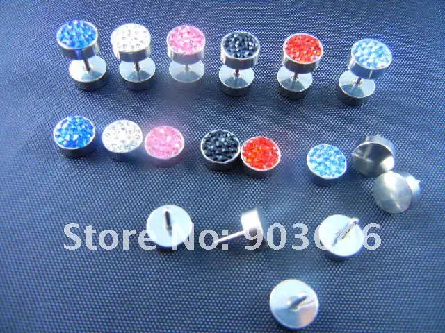 LOT50pcs Украшения для тела-блеск хрустальные камни Поддельные беруши Иллюзия уха сужается жук подключаемые туннели бесплатная доставка 8 мм
