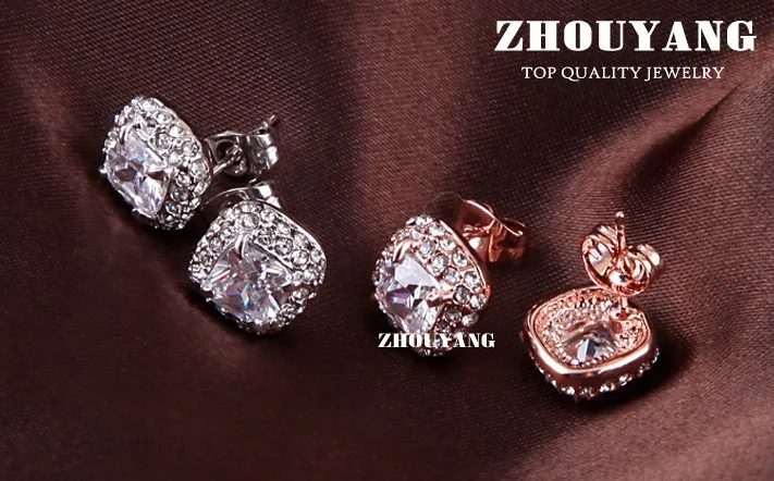 ZHOUYANG, высокое качество, ZYS008, розовое золото, цвет, элегантные свадебные украшения, ожерелье, серьги, набор, Сделано с австрийскими кристаллами