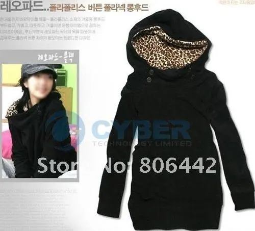 Womens Autumn Sweatshirts Hoodies Leopard Top Outerwear Parka Coats White/ Black Four Size free shipping