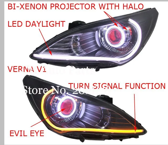 Налобный фонарь CHA HYUNDAI VERNA ANGEL EYE, с BI-XENON проектором, светодиодный дневной свет с функцией указателя поворота