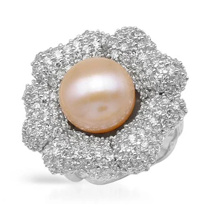 

Ring Fine Jewelry 925 Silver Golden Cultured Freshwater Diameter 9~10mm Pearl Romantic Flower Ring Jewelry Gift Bijoux bien