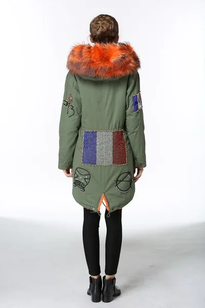 Embroidery Pattern Beading vest Designer jacket exclusive fur coat furs fishtail faux orange fur jackets