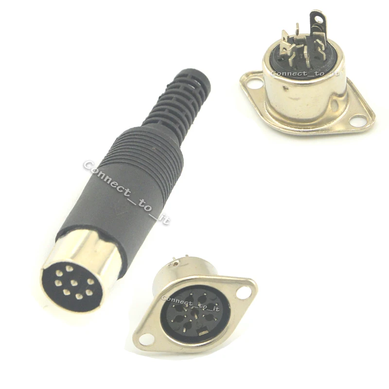 10 Pieces 8 Pin DIN Plug to Female Jack 2 Hole Panel Mount Connector Adapter & DIN Plug Male