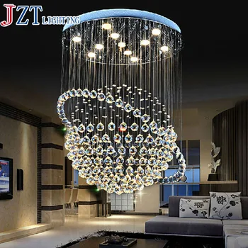 

M Modern Creative Crystal Dining Room Pendant Light Circular Staircase Droplight Globe Led GU10 35W K9 Crystal Ceiling Lamp