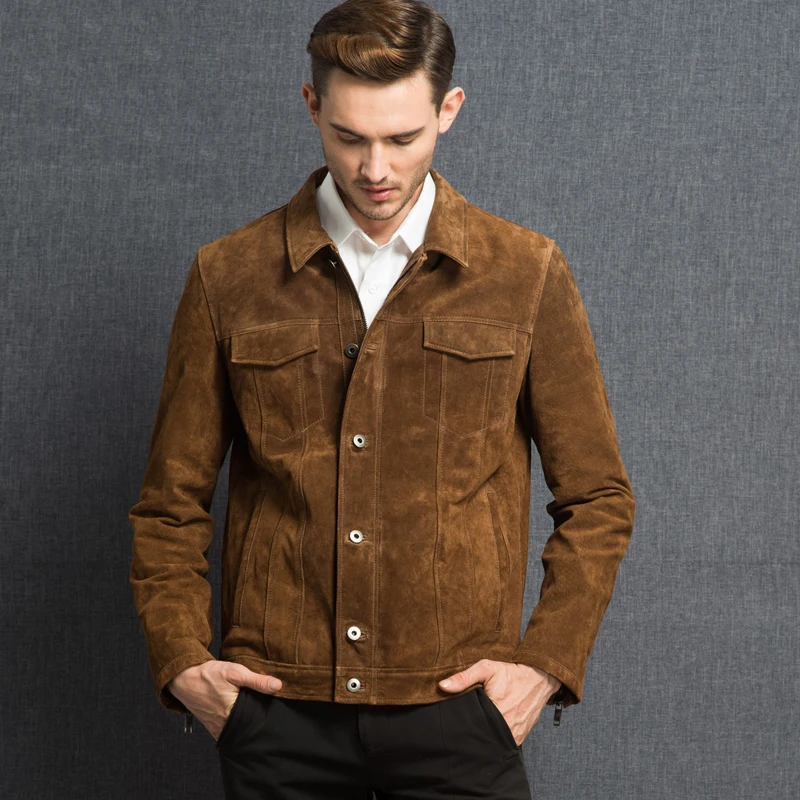 2016 Men's real leather jacket pigskin Genuine Leather jacket men pig leather denim jacket coat