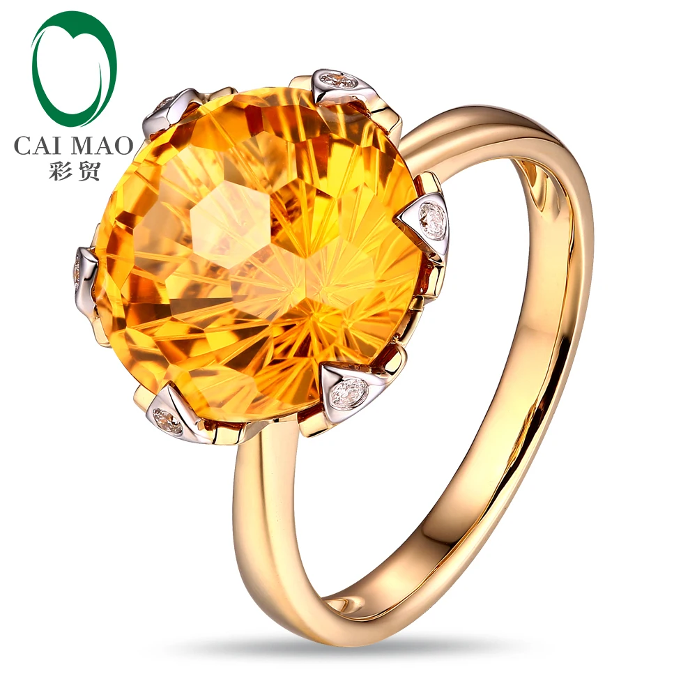 

Free shipping 14KT/585 Yellow Gold 7.21ct Natural Citrine 0.05ct Round Cut Diamond Engagement Gemstone Ring Jewelry