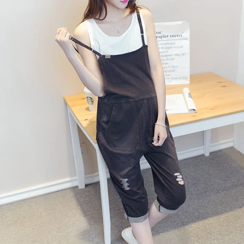 Hole Pockets Maternity Overalls Loose Adjustable Bib Pants for Pregnant Women Maternity Hole Overalls Large Size Trousers Y702
