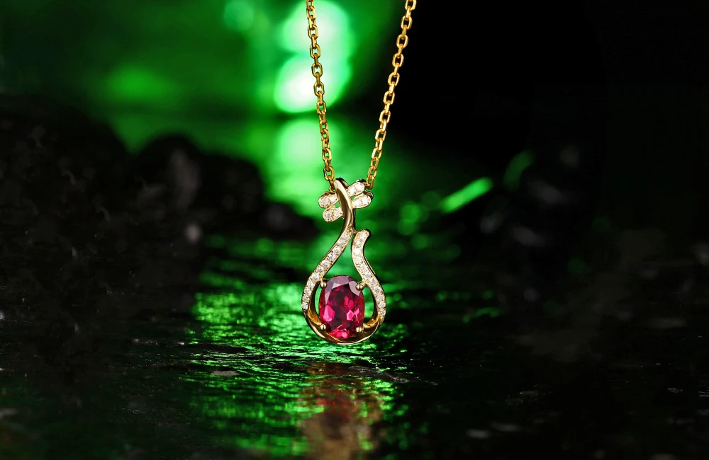 Classic Lute Shape 1.06ct Natural Tourmaline 14K Yellow Gold& 0.11ct Diamond Engagement Pendant Caimao Jewelry